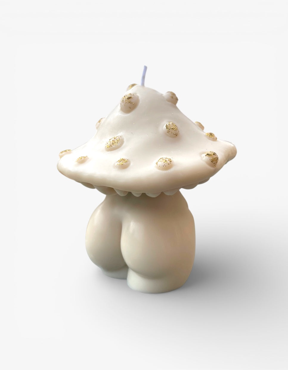 Bougie champignon fesses blanc cassé & paillettes dorée