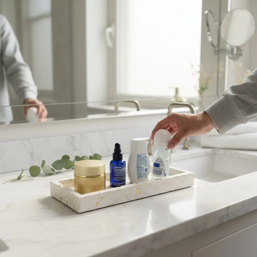 Plateau rectangulaire posé sur table, accessoire déco élégant pour intérieur