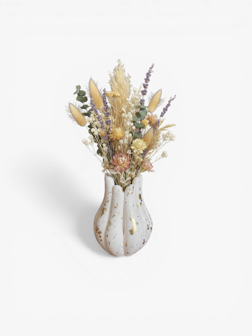 Soliflore blanc avec fleurs seches