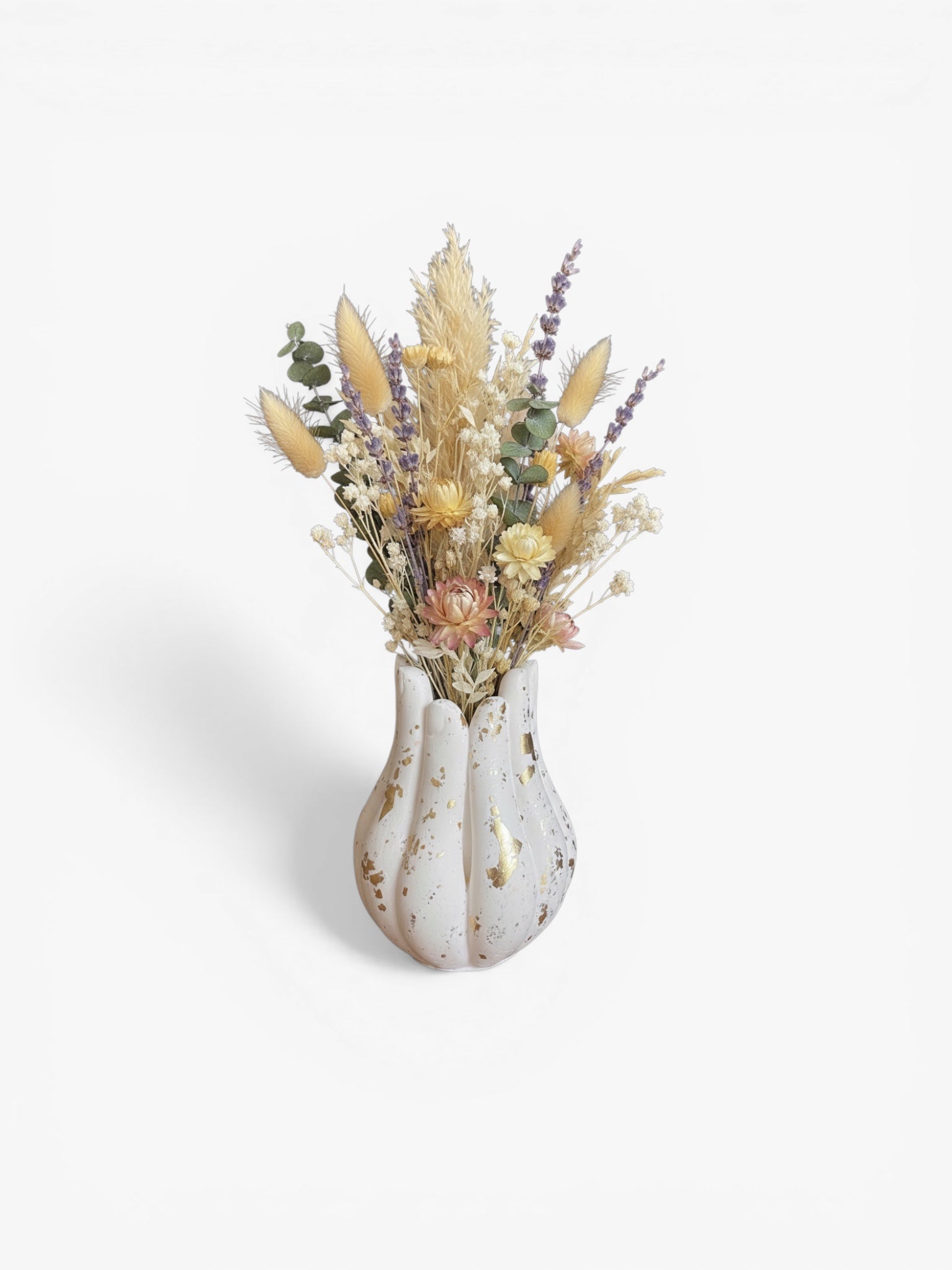 Soliflore blanc avec fleurs seches